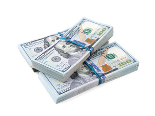 Stack of one hundred dollar bills close-up.