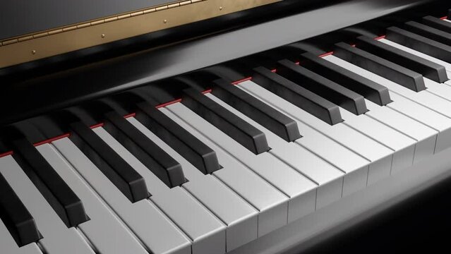 3D animation of piano playing. Design. Piano keys play themselves. Ghostly playing on keys of realistic piano. Music and instruments