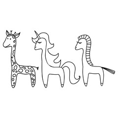 Collection of funny animals illustration. Hand-drawn doodles illustration. Line art. Icon