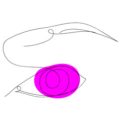 Pink eye. One continuous line drawing of eye minimalistic linear sketch. Abstract poster with minimal eye. One line drawing style.  Continuous line.