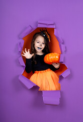 Witch with a pumpkin , costume to halloween