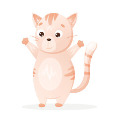 Cute baby standing cat, vector isolated cartoon illustration of a pet.