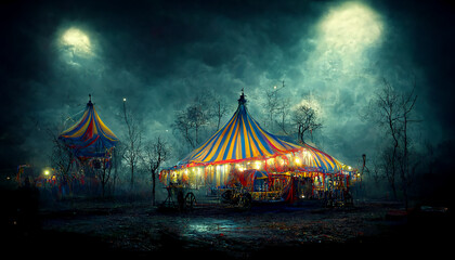 halloween eerie haunted circus, created with generative ai - obrazy, fototapety, plakaty