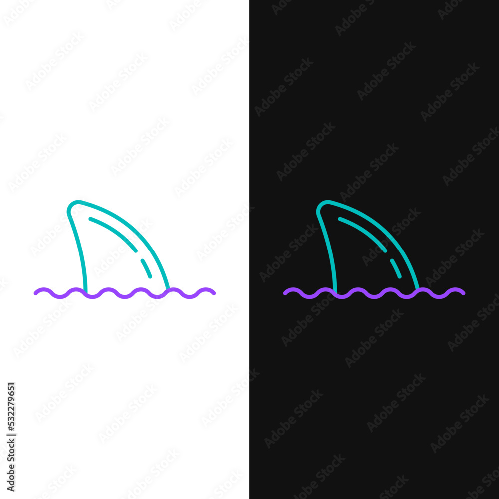 Poster line shark fin in ocean wave icon isolated on white and black background. colorful outline concept. 