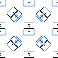 Line TV table stand icon isolated seamless pattern on white background. Colorful outline concept. Vector