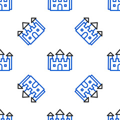 Fototapeta premium Line Castle icon isolated seamless pattern on white background. Colorful outline concept. Vector