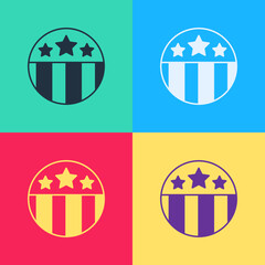 Pop art Medal with star icon isolated on color background. Winner achievement sign. Award medal. Vector