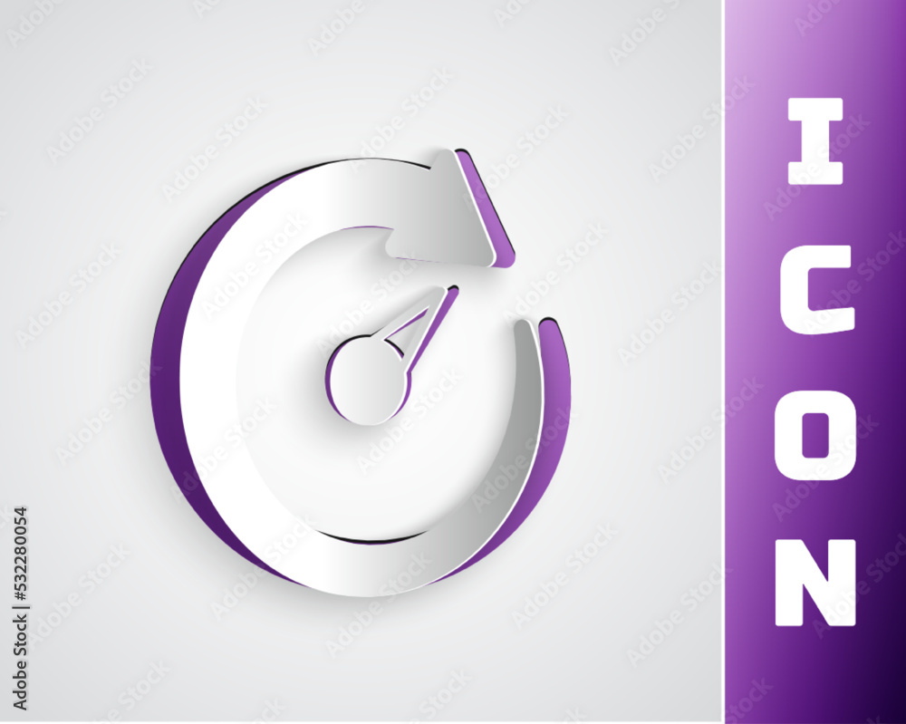 Poster paper cut digital speed meter icon isolated on grey background. global network high speed connection