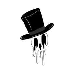 Scary ghost face in a Top Hat. Vector illustration isolated on white background.