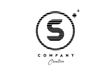 S alphabet letter logo icon design with line stripe and circle. Black and white creative template for company and business