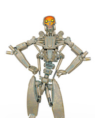 apocalipse cyborg is doing a super hero pose on white background