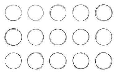 Doodle line circle. Abstract pencil drawing circle banner vector set. Circular scribble, artistic round