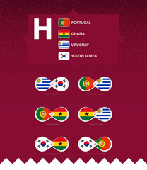 Group H of football tournament, flags and match icon set.