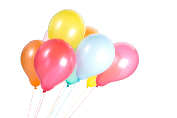 Bunch of colorful balloons in the blue sky isolated on transparent background