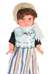 Female puppet with traditional clothes of Urk, a fishing village of the Netherlands isolated on transparent background