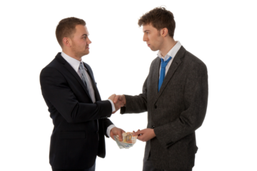Businessman shaking hands. The deal is made and one businessman is paying the other. isolated on transparent background
