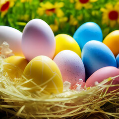 Fototapeta na wymiar Beautiful colorful Easter eggs. Happy Easter 3d render 