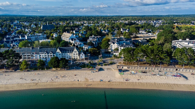 Aerial view of beach of B&eacute;nodet, a seaside resort town in Finist&egrave;re, Brittany, France