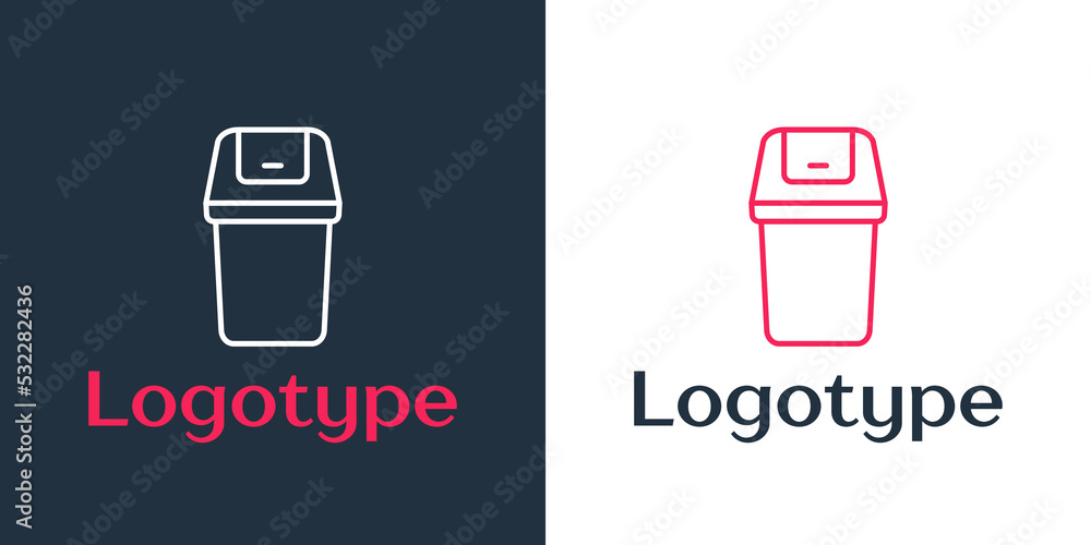Poster logotype line trash can icon isolated on white background. garbage bin sign. recycle basket icon. of