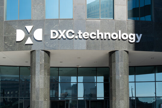 New Orleans, LA, USA - February 12, 2022: DXC Technology office building in New Orleans, LA, USA. DXC Technology is an American multinational information technology services and consulting company.  