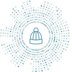 Obraz premium Blue line Winter hat icon isolated on white background. Abstract circle random dots. Vector
