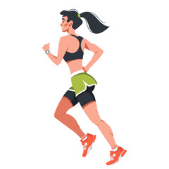 Fototapeta na wymiar Vector illustration in a flat style with a young woman running a marathon