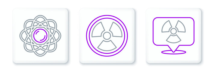 Set line Radioactive in location, Atom and icon. Vector