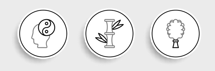 Set line Sauna broom, Yin Yang and Bamboo icon. Vector