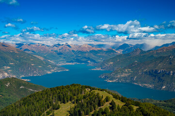 Naklejka na ściany i meble Panorama on Lake Como, photographed from Monte San Primo, with Bellagio and all the mountains that overlook it. 