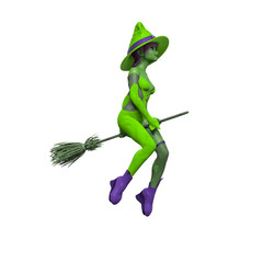 Fototapeta premium witch girl is flying sitting up in a broom cool view