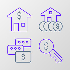 Set line Rent key, Price negotiation, House with dollar and icon. Vector