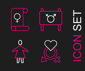 Set line Gender, Female, Feminist activist and Feminism icon. Vector