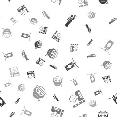 Set Sniper rifle with scope, Suspect criminal, Money laundering and Bandit on seamless pattern. Vector