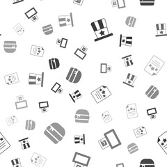 Set Patriotic American top hat, Vote box, Declaration of independence and Burger on seamless pattern. Vector