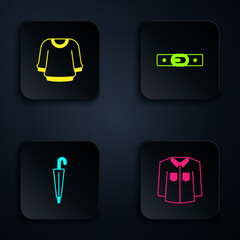 Set Shirt, Sweater, Umbrella and Belt. Black square button. Vector