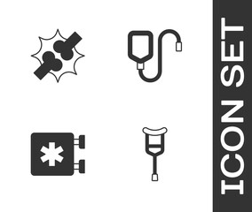 Set Crutch or crutches, Joint pain, knee pain, Emergency - Star of Life and IV bag icon. Vector