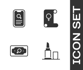 Set Lipstick, Dating app, Money growth woman and Feminism icon. Vector