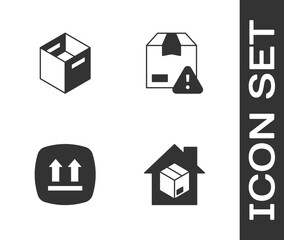 Set Home delivery services, Carton cardboard box, This side up and Delivery security with shield icon. Vector
