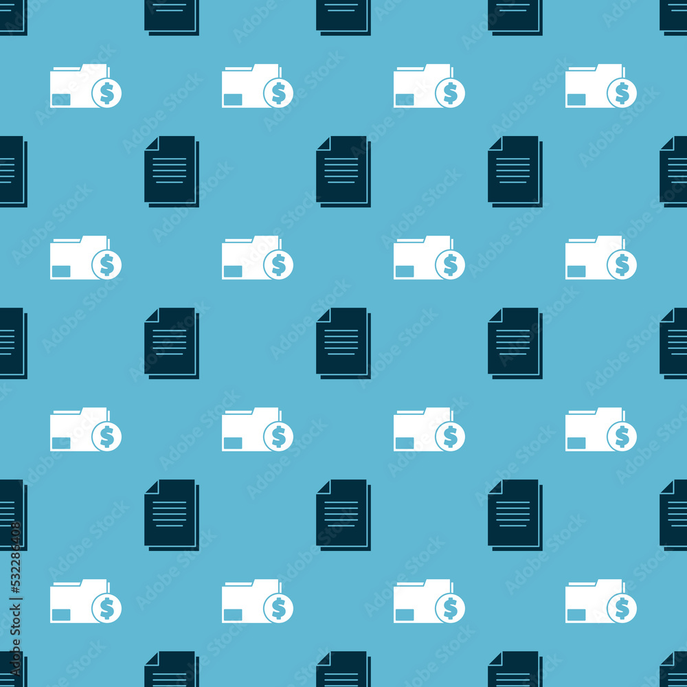 Poster set document and finance document folder on seamless pattern. vector