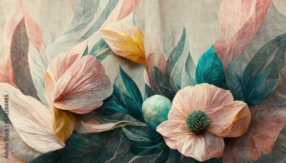 Wall mural flowers in the style of watercolor art. luxurious floral elements, botanical background or wallpaper