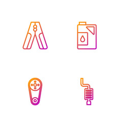 Set line Car muffler, Timing belt kit, battery jumper power cable and Canister for motor oil. Gradient color icons. Vector