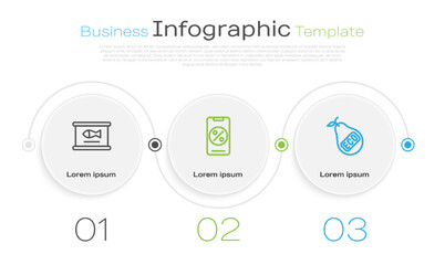Set line Canned fish, Percent discount and mobile and Healthy organic pear. Business infographic template. Vector