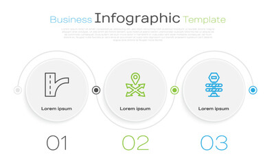 Set line Road traffic sign, Location and barrier. Business infographic template. Vector