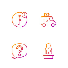 Set line Breaking news, Speech bubble chat, Create account and TV News car. Gradient color icons. Vector