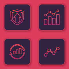 Set line Financial growth, Graph chart infographic, and . Blue square button. Vector