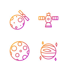 Set line Planet Venus, Moon, Satellites orbiting the planet Earth and Satellite. Gradient color icons. Vector