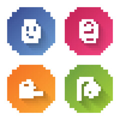 Set line Perfume, Toilet paper roll, Toothbrush with toothpaste and Shower head. Color circle button. Vector