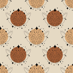 Two doves, light boho, vector image for print, unique boho clipart illustration, seamless pattern. Ideal for poster or postcard template.