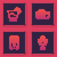 Obraz premium Set line Cocktail, Stereo speaker, Photo camera and Microphone. Blue square button. Vector