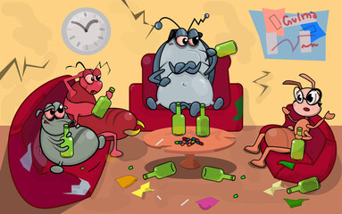 the group of bugs animal talking and drinking together